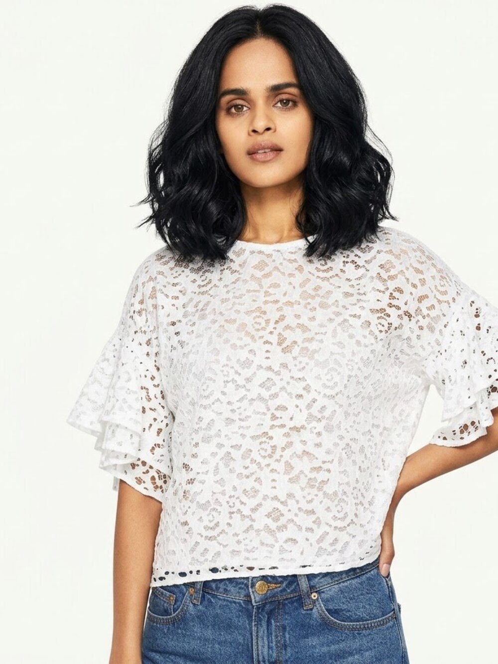 Zara white lace two layers blouse-  XS